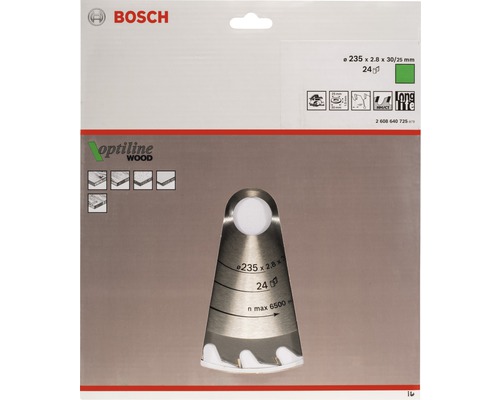 Bosch Kreissägeblatt Optiline Wood, 235 x 2,8 x 30/25 Millimeter