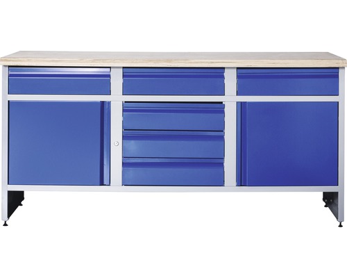 Werkbank Industrial B 7.0 1770 x 880 x 700 mm 2 Türen 6 Schubladen grau/blau Werkbank mit Schubladen und Schränken