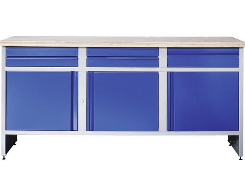 Werkbank Industrial B 3.2 1770 x 880 x 700 mm 3 Türen 5 Schubladen grau/blau Werkbank mit Schubladen und Schränken