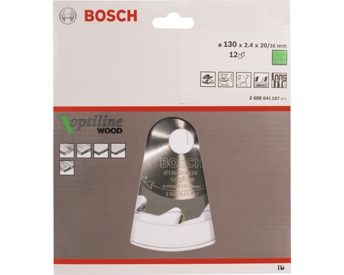 Bosch Logo Kreissägeblatt Optiline Wood 130 x 2,4 x 20/16 Millimeter