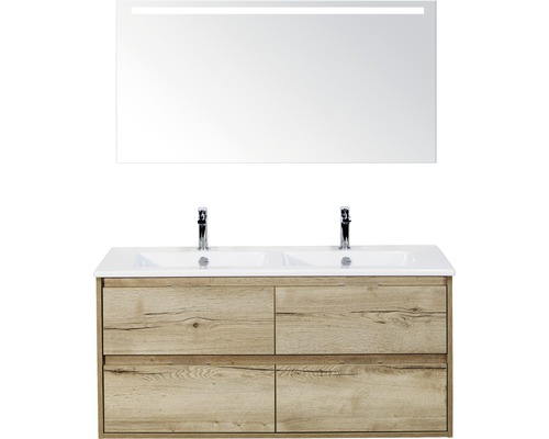 Badmöbel-Set Sanox Porto Keramik 170x121x51 cm Doppel-Keramikwaschbecken 4 Schubladen Eiche Natur mit LED-Beleuchtung Badmöbel-Set Sanox Porto Keramik 170x121x51 cm Doppel-Keramikwaschbecken 4 Schubladen Eiche Natur mit LED-Beleuchtung