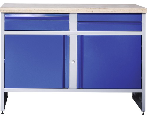 Werkbank Industrial A 3.1 1180 x 880 x 700 mm 2 Türen 3 Schubladen grau/blau Werkbank mit Schubladen und Schrankfächern