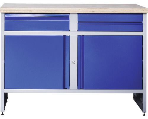 Werkbank Industrial A 3.1 1180 x 880 x 700 mm 2 Türen 3 Schubladen grau/blau