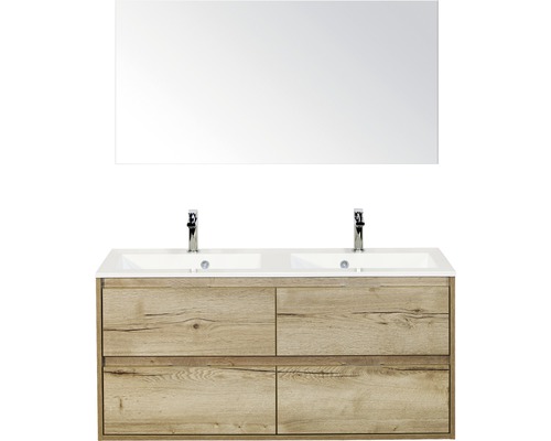 Badmöbel-Set Sanox Porto Mineralguss 170x120x50 cm Doppel-Mineralgusswaschbecken 4 Schubladen Eiche natur mit Spiegel Badmöbel-Set Sanox Porto Mineralguss 170x120x50 cm Doppel-Mineralgusswaschbecken 4 Schubladen Eiche natur mit Spiegel