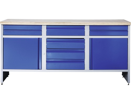 Werkbank Industrial B 8.0 1770 x 880 x 700 mm 2 Türen 8 Schublade grau/blau Werkbank mit Schubladen und Schrankfächern