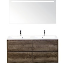 Badmöbel-Set Sanox Porto Mineralguss 170x120x50 cm mit Doppel-Mineralgusswaschbecken 4 Schubladen Nebraska Eiche mit LED-Beleuchtung