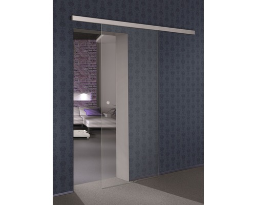 Glasschiebetürblatt Pertura klar 2050x920x8 mm für Beschlag Selir links/rechts Raumansicht mit Glasschiebetürsystem