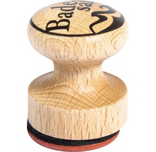 Holzstempel mit Text auf dem Griff