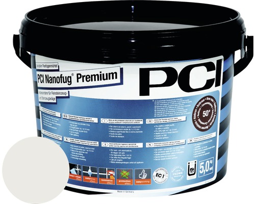 PCI Nanofug® Premium Variabler Flexfugenmörtel für alle Fliesen und Natursteine silbergrau 5 kg Eimer PCI Nanofug Premium flexibler Fugenmörtel für Feinsteinzeug und Steinzeugbeläge