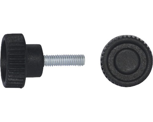 Rändelgriffschraube Ø 32 mm M10x40 schwarz, 10 Stück Rändelschraube mit Gewindeansicht und Schraubenkopfansicht