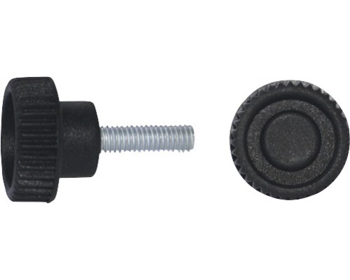Rändelgriffschraube Ø 35 mm M10x55,5 schwarz, 20 Stück Rändelschraube mit Gewinde, Seiten- und Frontansicht