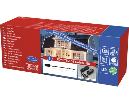 Konstsmide System LED Startset Verpackung für den Außenbereich mit einer maximalen Länge von 100 Metern und 1040 LEDs
