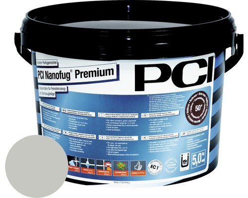 PCI Nanofug® Premium Variabler Flexfugenmörtel für alle Fliesen und Natursteine hellgrau 5 kg PCI Nanofug Premium flexibler Fugenmörtel im Eimer