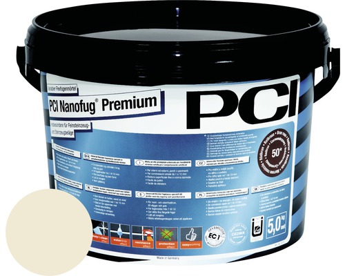 PCI Nanofug® Premium Variabler Flexfugenmörtel für alle Fliesen und Natursteine jasmin 5 kg PCI Nanofug Premium flexibler Fugenmörtel im Eimer