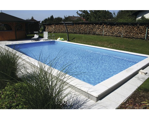 Einbaupool Styropor-Pool-Set Luxus P40 800x400x150 cm inkl. Skimmer, Leiter, Bodenschutzvlies & Verrohrungsset weiß