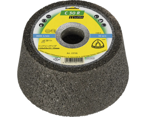 Schleiftopf Klingspor C 30 R Supra Ø 110x22,23 mm Kronenflex Schleifstift C 30 R Supra, 110x55x22,23 Millimeter