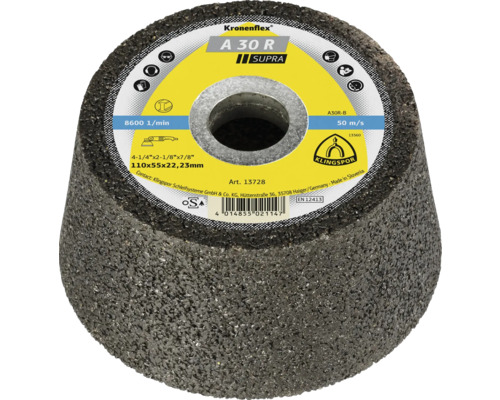 Schleiftopf Klingspor A 30 R Supra Ø 110x22,23 mm Kronenflex Schleifscheibe A 30 R Supra, 110x55x22,23 Millimeter