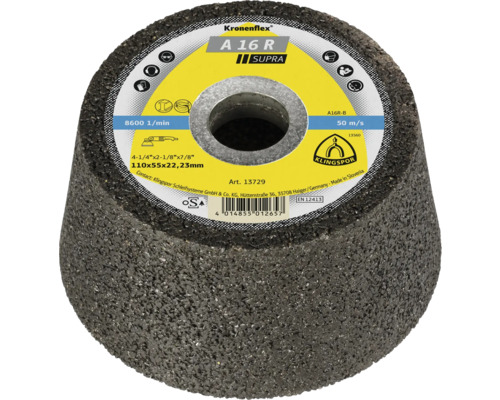 Schleiftopf Klingspor A 16 R Supra Ø 110x22,23 mm Kronenflex Schleifscheibe A 16 R Supra, 110x55x22,23 Millimeter
