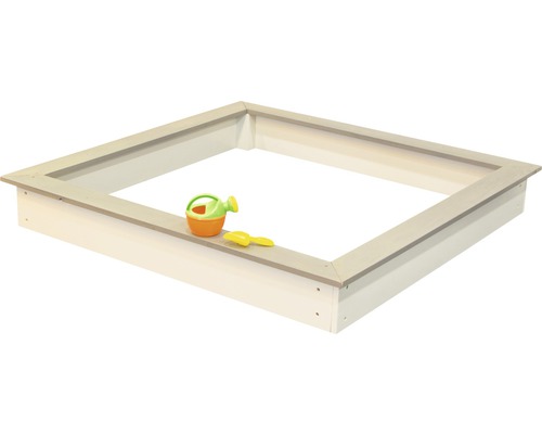 Sandkasten aus Holz mit Spielzeug