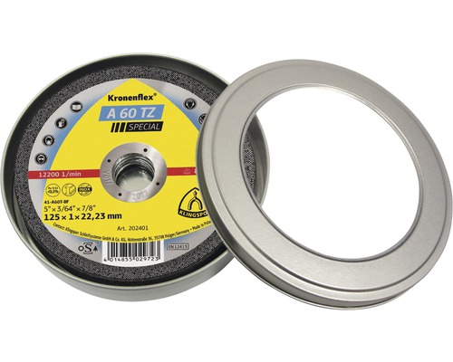 Trennscheibe Klingspor A 60 TZ Spezial Ø 125x22,23 mm, 5er Pack (Dose) Trennscheibe Klingspor A 60 TZ Spezial Ø 125x22,23 mm, 5er Pack (Dose)