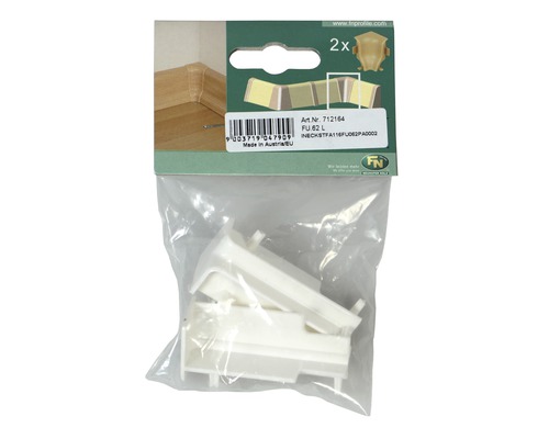 Kunststoff Innenecken für Fußleisten, zwei Stück in Verpackung