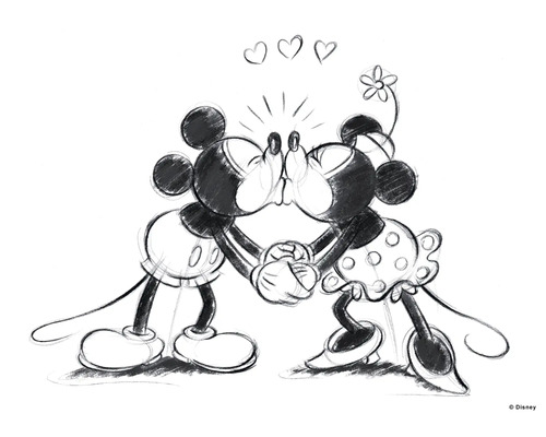 Leinwandbild Disney Mickey Minnie Sketch Kissing 70x50 cm