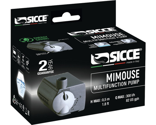 Aquarienpumpe, Zimmerbrunnenpumpe SICCE MiMouse 300 l/h - 3polig Indoor 1,5m Kabel Sicce Mimouse Multifunktionspumpe in Verpackung