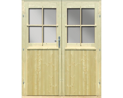 Doppeltür für Gartenhaus 28 mm Karibu inklusive Türschloss und Rahmen 152x183 cm, natur
