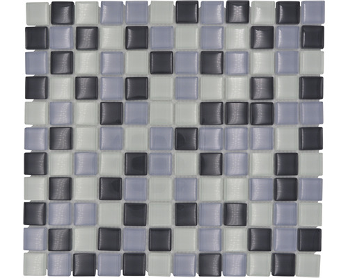 Glasmosaik XCM 8125 30,2x32,7 cm grau schwarz weiß Mosaikfliesen mit quadratischen Glassteinen