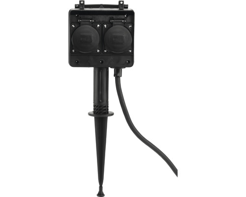 Gartensteckdose mit Erdspieß 4-fach IP44 1,5 m Kabel schwarz bis max. 3680 Watt Gartendose mit zwei Steckdosen und Erdspieß
