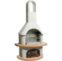 Gartengrillkamin aus Stein mit Grillrost und Holzfach