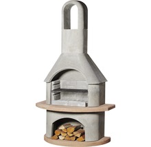 Gemauerter Gartengrill mit Holzfach und Grillrost