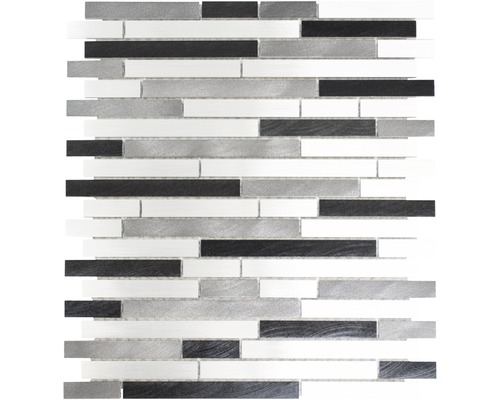 Aluminiummosaik XAM A891 29,8x33,8 cm grau schwarz silber Mosaikfliese mit länglichen, unregelmäßigen Stücken