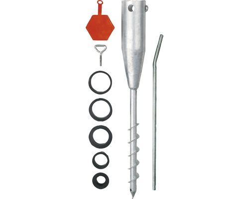 Eindreh-Bodenhülse FerroFix Stahl für Sonnenschirme und Wäscheständer passend für Rundrohre mit Durchmesser: 24 / 38 / 42 / 50 / 55 / 65 mm Erdanker Set mit Eindrehstift, Drehgriff und Zubehör