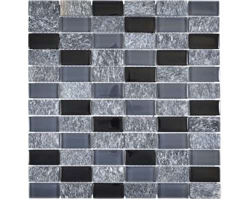 Glasmosaik mit Naturstein XCM MS816 31,0x32,2 cm grau schwarz Mosaikfliese aus Glas und Naturstein