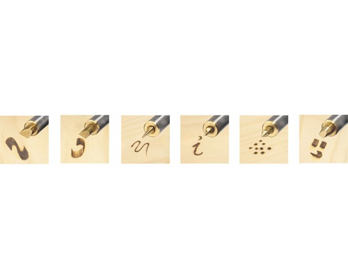 Verschiedene Brennstempel erzeugen Muster in Holz