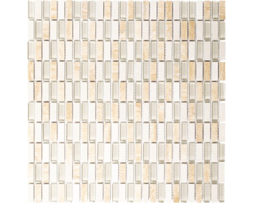 Glasmosaik mit Naturstein XCM SX33 31,3x31,8 cm beige Mosaikfliese mit Glas- und Natursteinoptik
