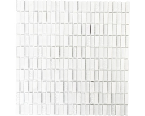 Glasmosaik mit Naturstein XCM XS66 31,1x31,8 cm weiß Mosaikfliese mit rechteckigen Elementen