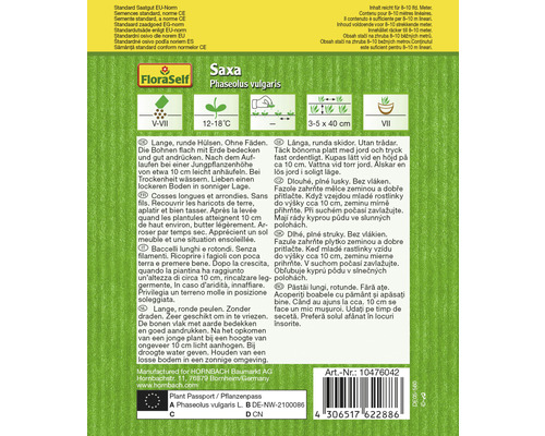 Samenpackung ''Saxa Phaseolus vulgaris'' von FloraSelf mit Informationen zu Anbau und Pflege