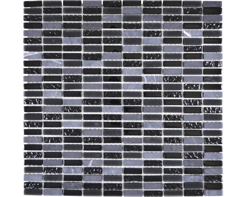 Glasmosaik mit Naturstein XCM XS99 31,3x31,8 cm grau schwarz