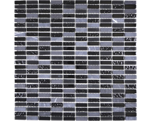 Glasmosaik mit Naturstein XCM XS99 31,3x31,8 cm grau schwarz Mosaikfliese aus Glas und Stein