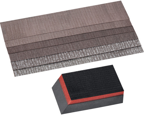 Mustertafel mit Gewebeproben und Gewebeprobe auf Schaumstoffblock