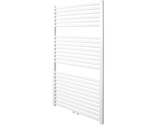 Weißer Badheizkörper mit horizontalen Heizrohren.