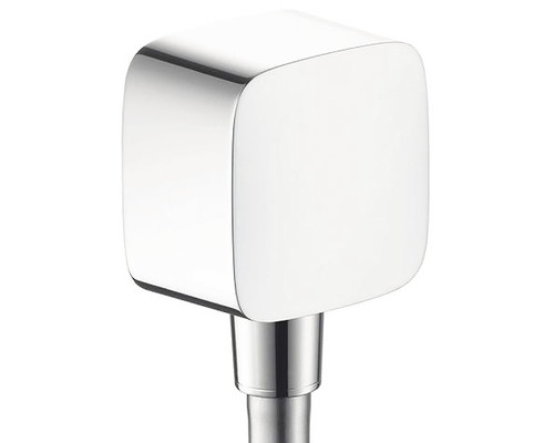 Wandanschlussbogen hansgrohe Fixfit E 26457000 chrom mit Rückflussverhinderer Verchromter Duschkopf in Würfelform