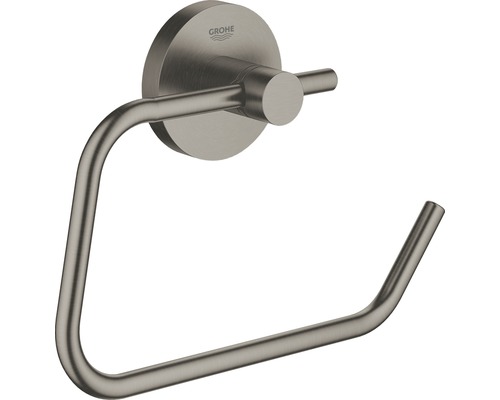 Toilettenpapierhalter Grohe Essentials ohne Deckel anthrazit/schwarz gebürstet Grohe Logo Handtuchring zur Wandmontage