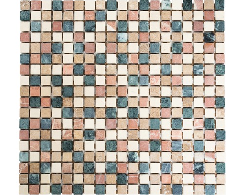 Natursteinmosaik Marmor MOS 15/RND 30,5x32,2 cm beige braun grün Mosaikmatte aus Marmor mit quadratischen Steinen