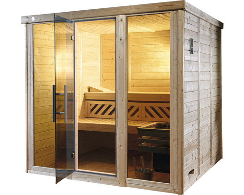 Holzsauna mit Glastür für den Innenbereich
