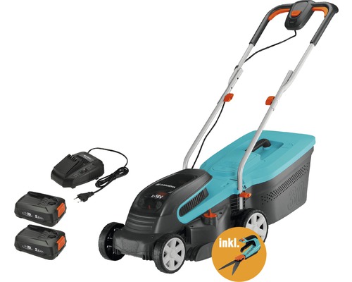 Akku Rasenmäher GARDENA PowerMax 32/36V ComfortCut EXCLUSIV (Power for All) inkl. Grasschere, 2 Akkus 18V, 2,5 Ah und Ladegerät