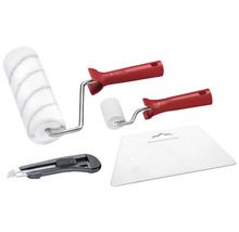 Tapetenwerkzeug-Set mit Farbroller, Nahtroller, Cuttermesser und Spachtel