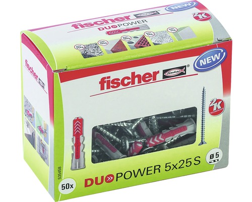 Dübel Allzweckdübel Fischer Befestigungssysteme DUOPOWER Ø 5 x 25 mm Nylon 50 Stück Fischer Dübel DuoPower 5x25S im Karton